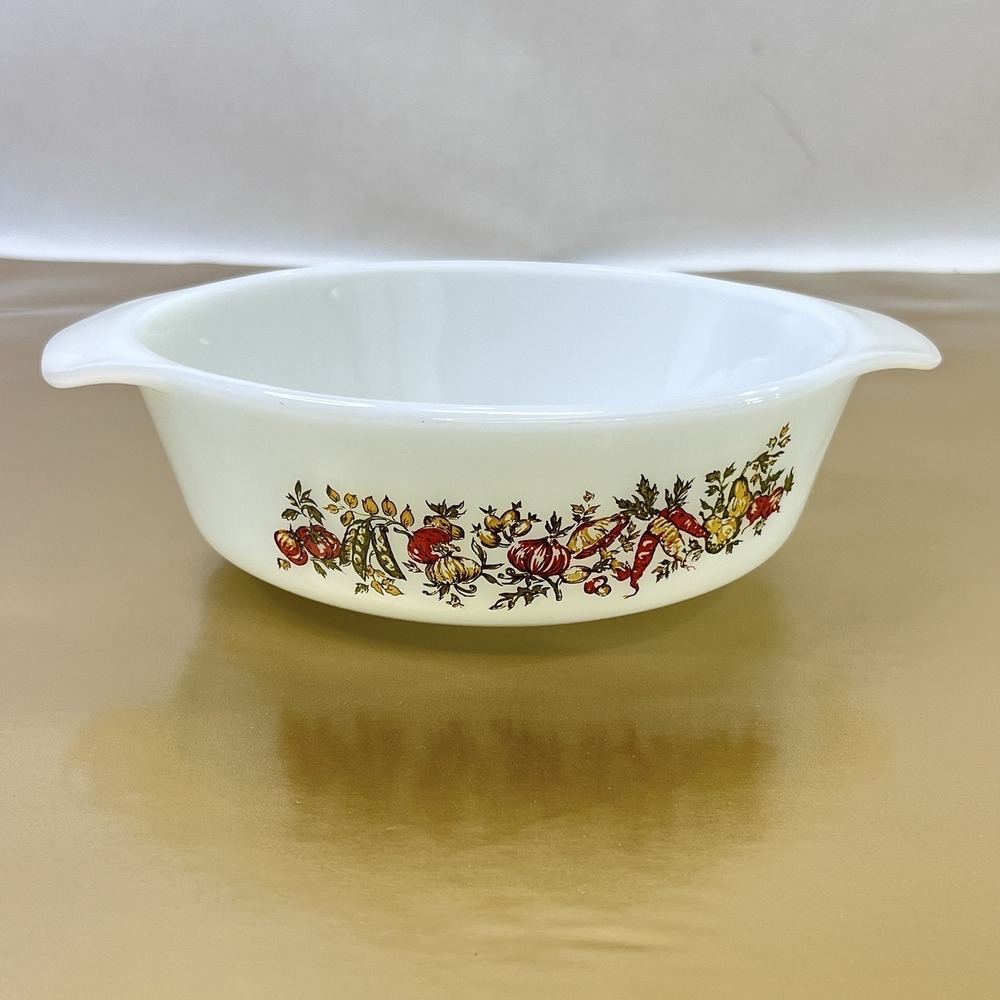 Vintage Anchor Hocking Fire King Harvest Vegetable 1 Qt Round Casserole NOS